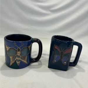 Vintage Mexican stoneware pottery mugs signed and designed by Mara
